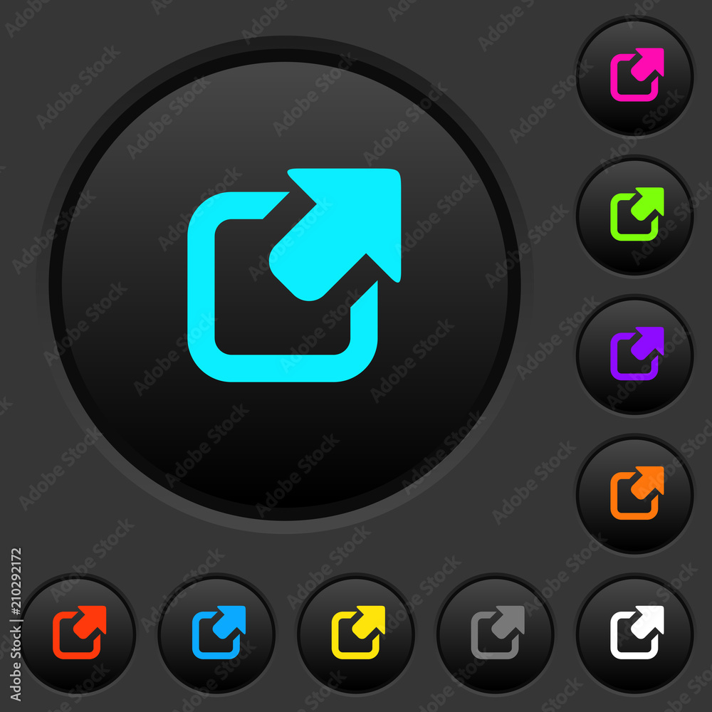 Export symbol with upper right arrow dark push buttons with color icons Export symbol with upper right arrow dark push buttons with color icons