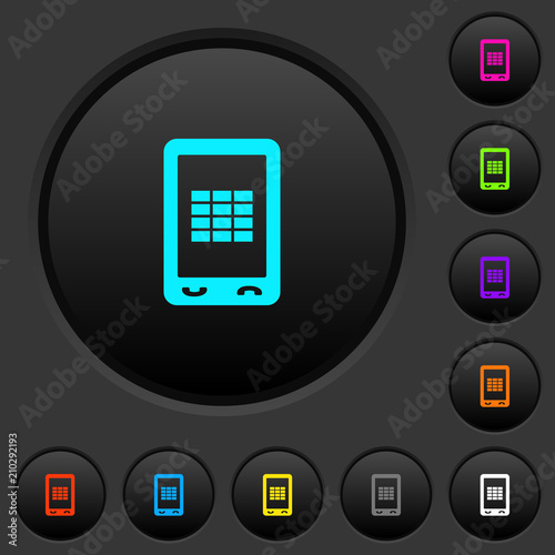Mobile spreadsheet dark push buttons with color icons
