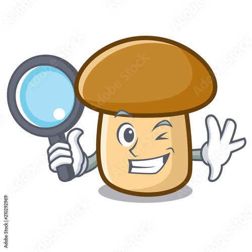 Detective porcini mushroom character cartoon