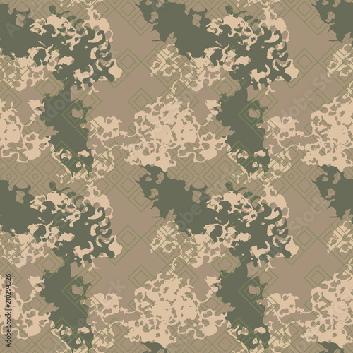 Military camouflage seamless pattern in green, beige and brown colors