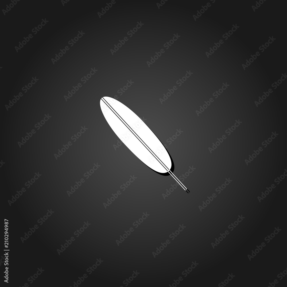 Feather icon flat. Simple White pictogram on black background with shadow. Vector illustration symbol Feather icon flat. Simple White pictogram on black background with shadow. Vector illustration symbol