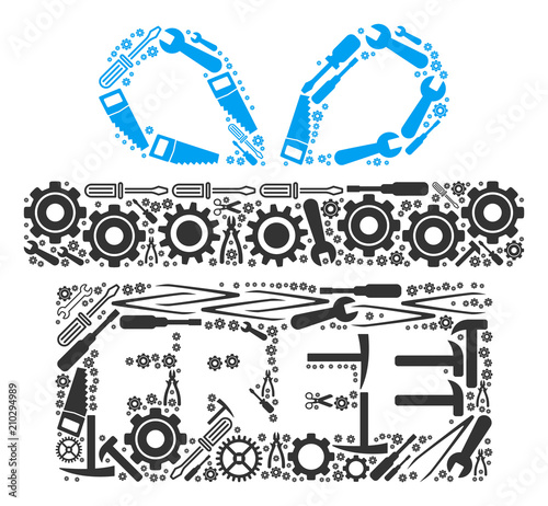 Free gift mosaic of service tools. Vector free gift icon is done from gear wheels, hammers and other service objects. Concept of mechanic workshop.