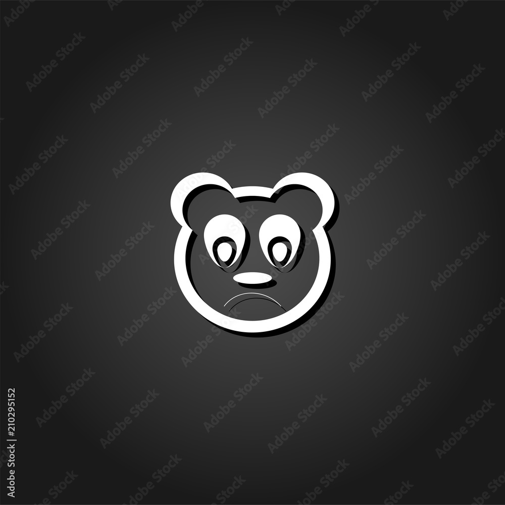 Sad panda icon flat. Simple White pictogram on black background with shadow. Vector illustration symbol