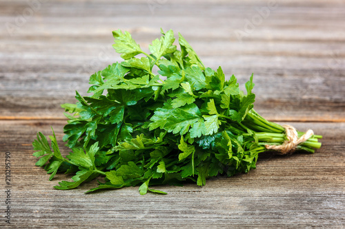 Parsley green fresh on a wooden background