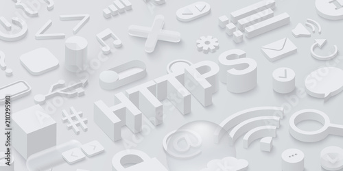 Grey 3d htpps background with web symbols.