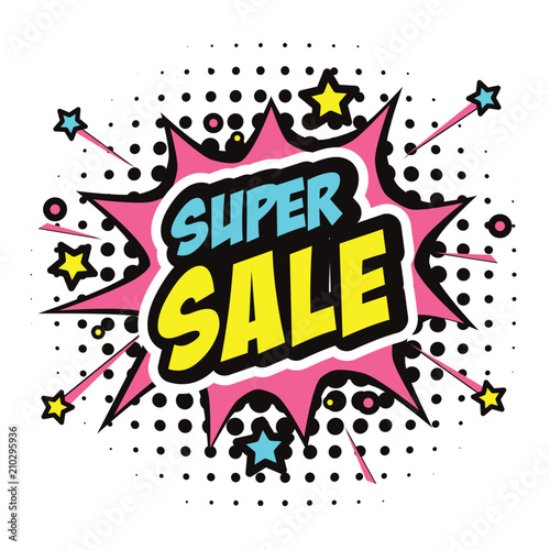 super sale vector illustration, colored pop art style sound effect