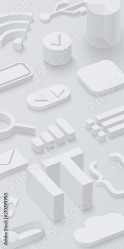 Grey 3d IT background with web symbols.