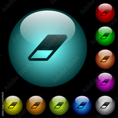 Eraser icons in color illuminated glass buttons