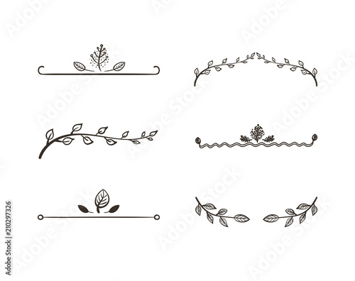 Vector Set of Floral Design Elements, Freehand Drawings Isolated on White Background.