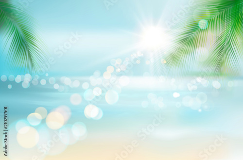 Widok na tropikalną plażę. Ilustracja wektorowa.