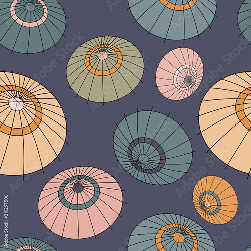 Vector seamless pattern with vintage colourful japan umbrellas for fabric, wrapping, craft