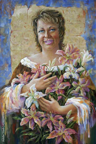 Fototapeta samoprzylepna Obraz olejny na płótnie. Urodziny Olgi. Autor: Nikolay Sivenkov.