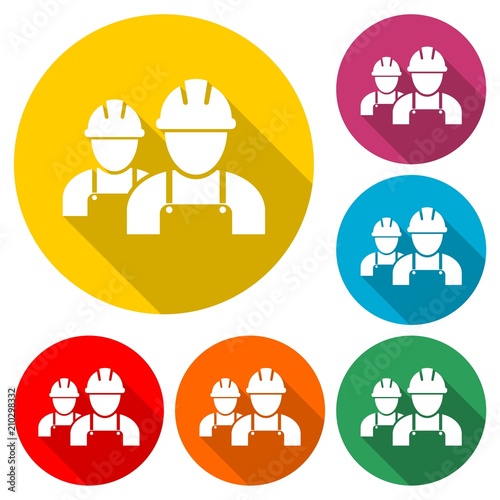Contractor icon, Workers icon, color icon with long shadow
