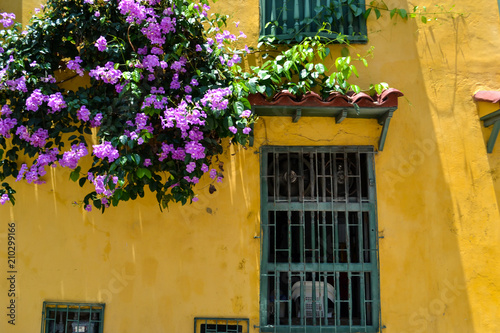 Old colonial facade in Cartagena Colombia