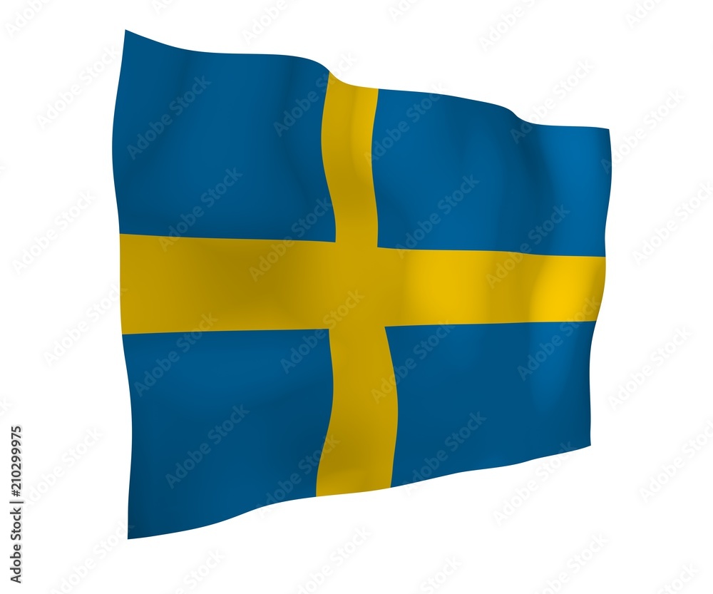 The flag of Sweden. Official state symbol of the Kingdom of Sweden. A blue field with a yellow Scandinavian cross that extends to the edges of the flag. 3d illustration The flag of Sweden. Official state symbol of the Kingdom of Sweden. A blue field with a yellow Scandinavian cross that extends to the edges of the flag. 3d illustration