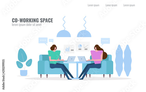 People talking and planing in co-working space. flat character design vector illustration