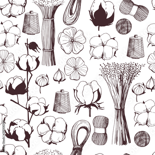  Fiber plants . Vector background  with hand drawn flowers.
