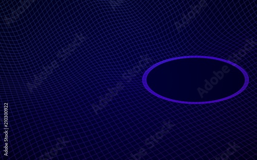 Abstract landscape on a blue background. Cyberspace grid. Hi-tech network, technology. 3D illustration. Mockup