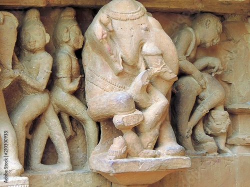 Ancient Bas-relief in Khajuraho Temples, India