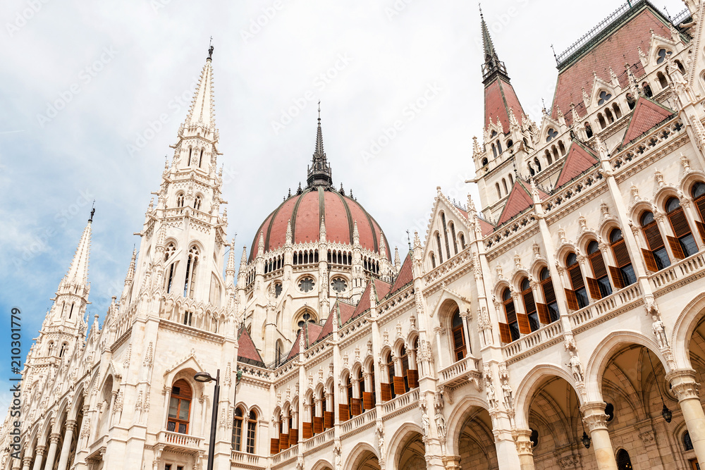 the main tourist attraction in Budapest and all of Hungary - the great Gothic architecture of the Parliament building, travel and sightseeing concept