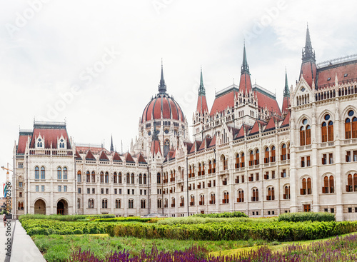 the main tourist attraction in Budapest and all of Hungary - the great Gothic architecture of the Parliament building  travel and sightseeing concept