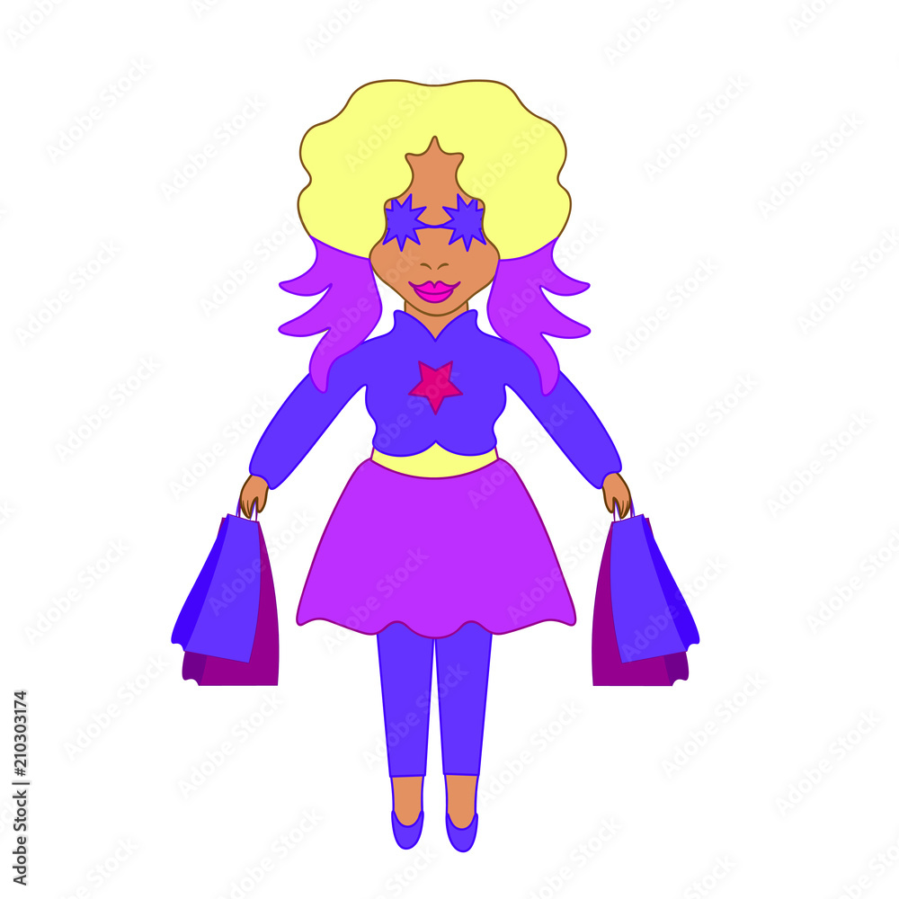 Fashionable, stylish girl in sunglasses comes back from shopping. In the hands of packages with a purchase. Fashionable, stylish girl in sunglasses comes back from shopping. In the hands of packages with a purchase.