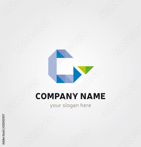 Logo Lettre G Icone Marque - Icone en Bleu et Vert Style Papier Origami