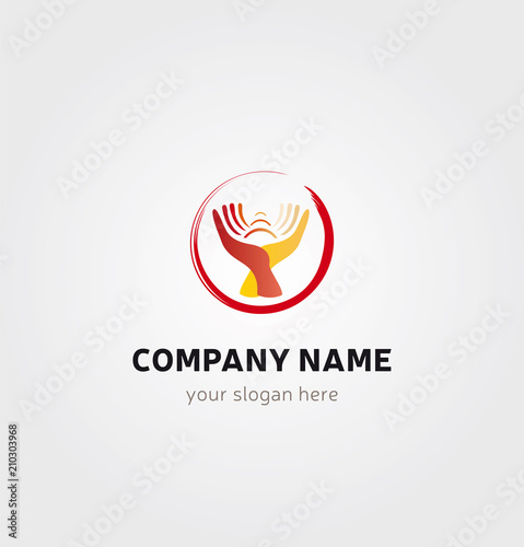 Logo Mains Jointes Icone Marque - Cercle Energie en Rouge et Jaune