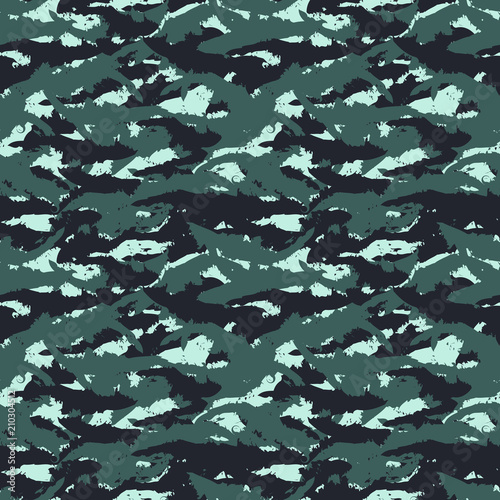 Military dark green camouflage seamless pattern. Vector abstract background. 