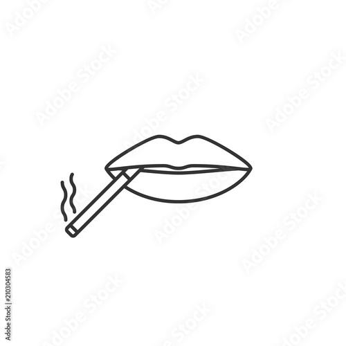 Cigarette in mouth linear icon