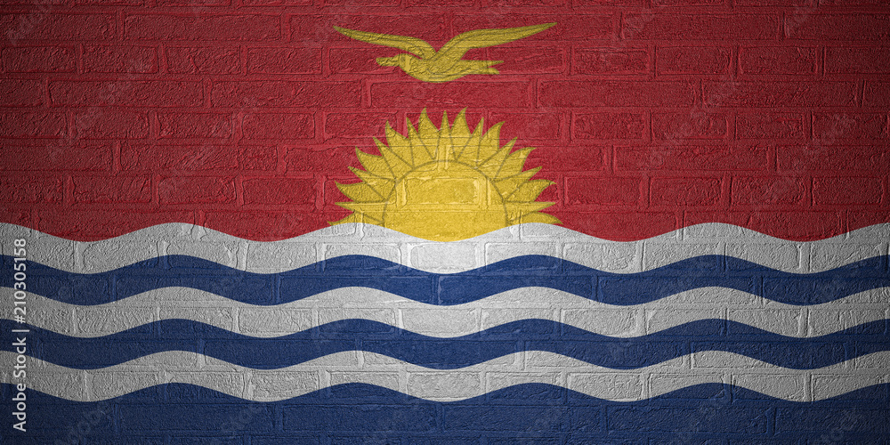 Flag of Kiribati on brick wall background, 3d illustration