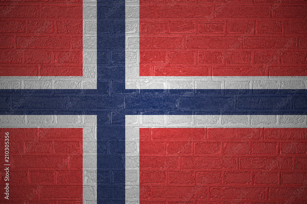 Fototapeta premium Flag of Norway on brick wall background, 3d illustration