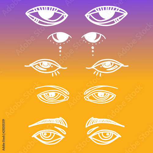 Eyes and eye icon set vector collection. Look and Vision icons. fantasy, spirituality, mythology, tattoo art, coloring books. Isolated vector illustration.