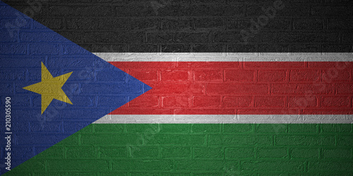 Flag of South Sudan on brick wall background, 3d illustration