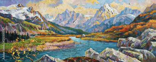 Autumn in the mountains of Caucasus. Painting: canvas, oil. Author: Nikolay Sivenkov.