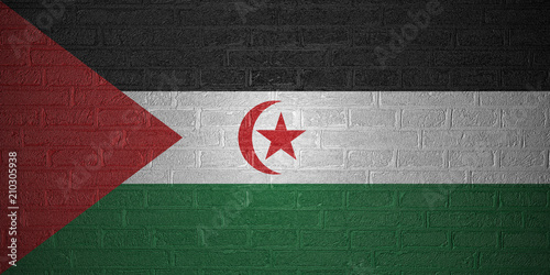 Flag of Western Sahara on brick wall background, 3d illustration