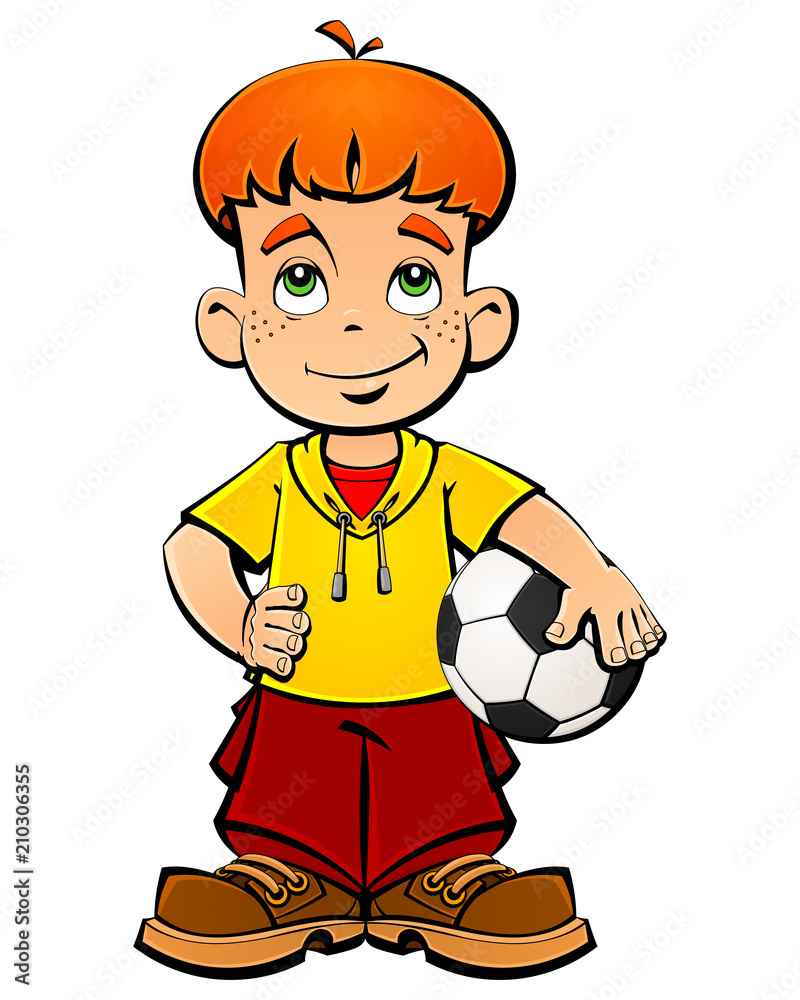 Red-haired boy with a soccer ball. Red-haired boy with a soccer ball.