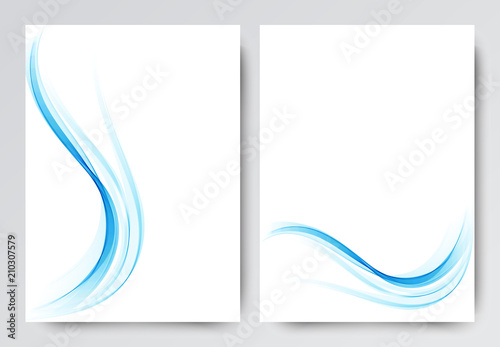 Front and back dynamic wavy flyer template design. Abstract template with blue lines in light style.