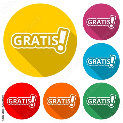 Gratis icon, Gratis sign, color icon with long shadow