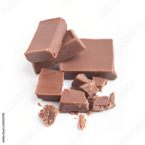 close up a chocolate bar on white background