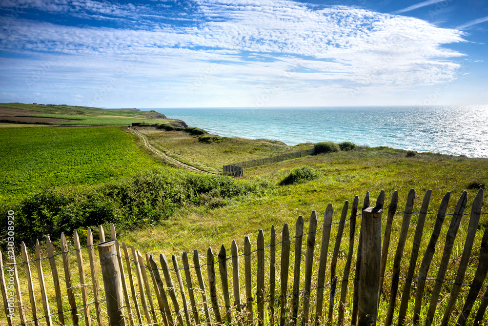 Cap Gris-Nez and English channel in Cote d'Opale district in Pas-de-Calais region of France in summer 