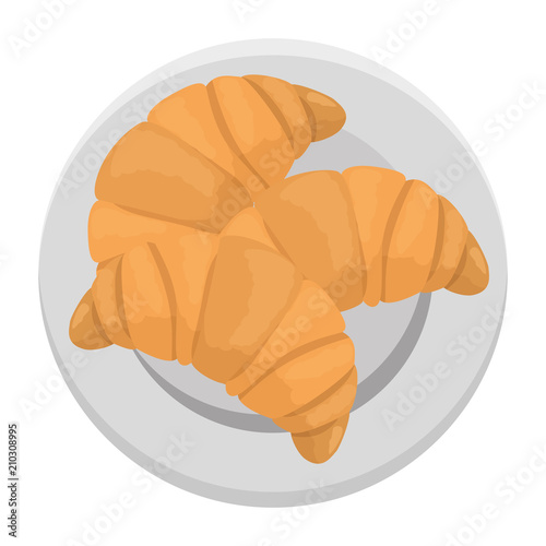 delicious bread croissant in dish bakery vector illustration design