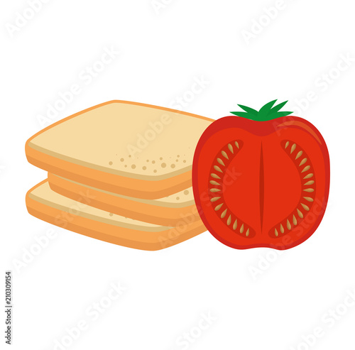 delicious breads sliced and tomatoes vector illustration design