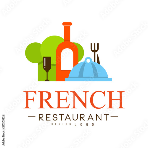 French restaurant logo design, authentic traditional continental food label vector Illustration on a white background