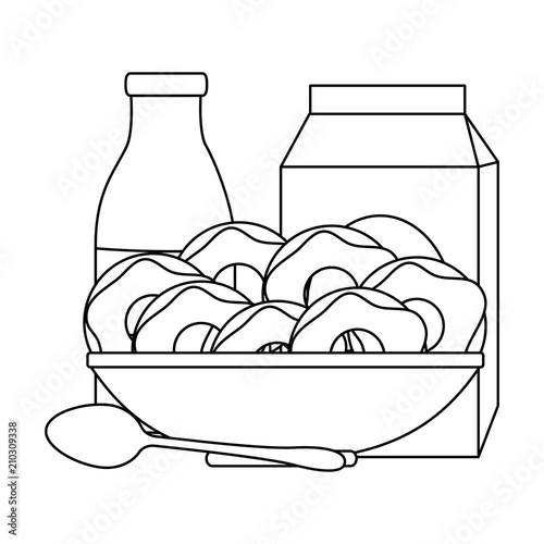sweet donuts in dish with milk vector illustration design