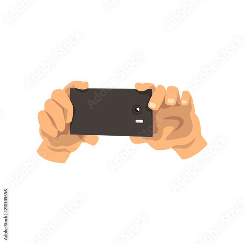Taking photo on mobile phone, snapshot with smartphone vector Illustration isolated on a white background