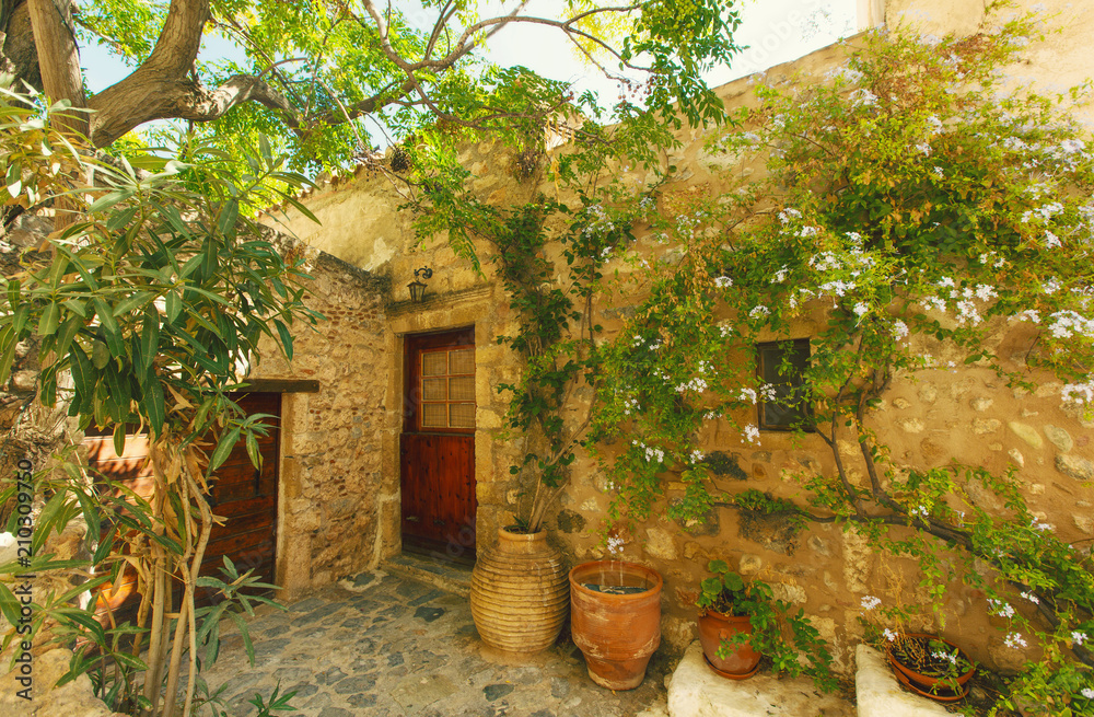 Fototapeta premium A cozy patio in Monemvasia, Greece
