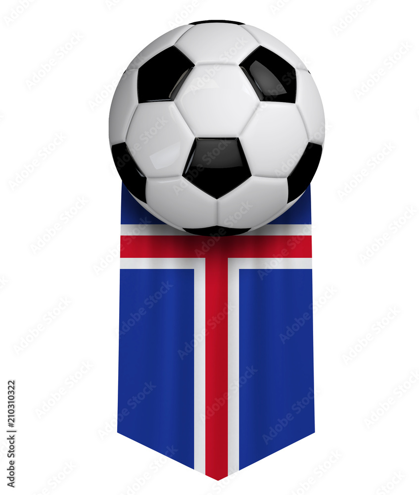 Iceland soccer ball flag cloth hanging banner. 3D Rendering Iceland soccer ball flag cloth hanging banner. 3D Rendering