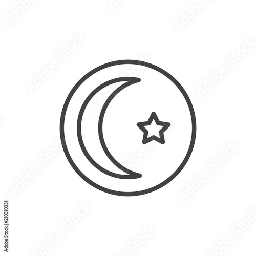 Crescent star outline icon. linear style sign for mobile concept and web design. Islamic religion simple line vector icon. Islam symbol, logo illustration. Pixel perfect vector graphics