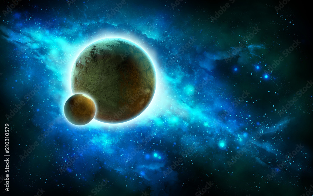 Spacescape with planets and nebula